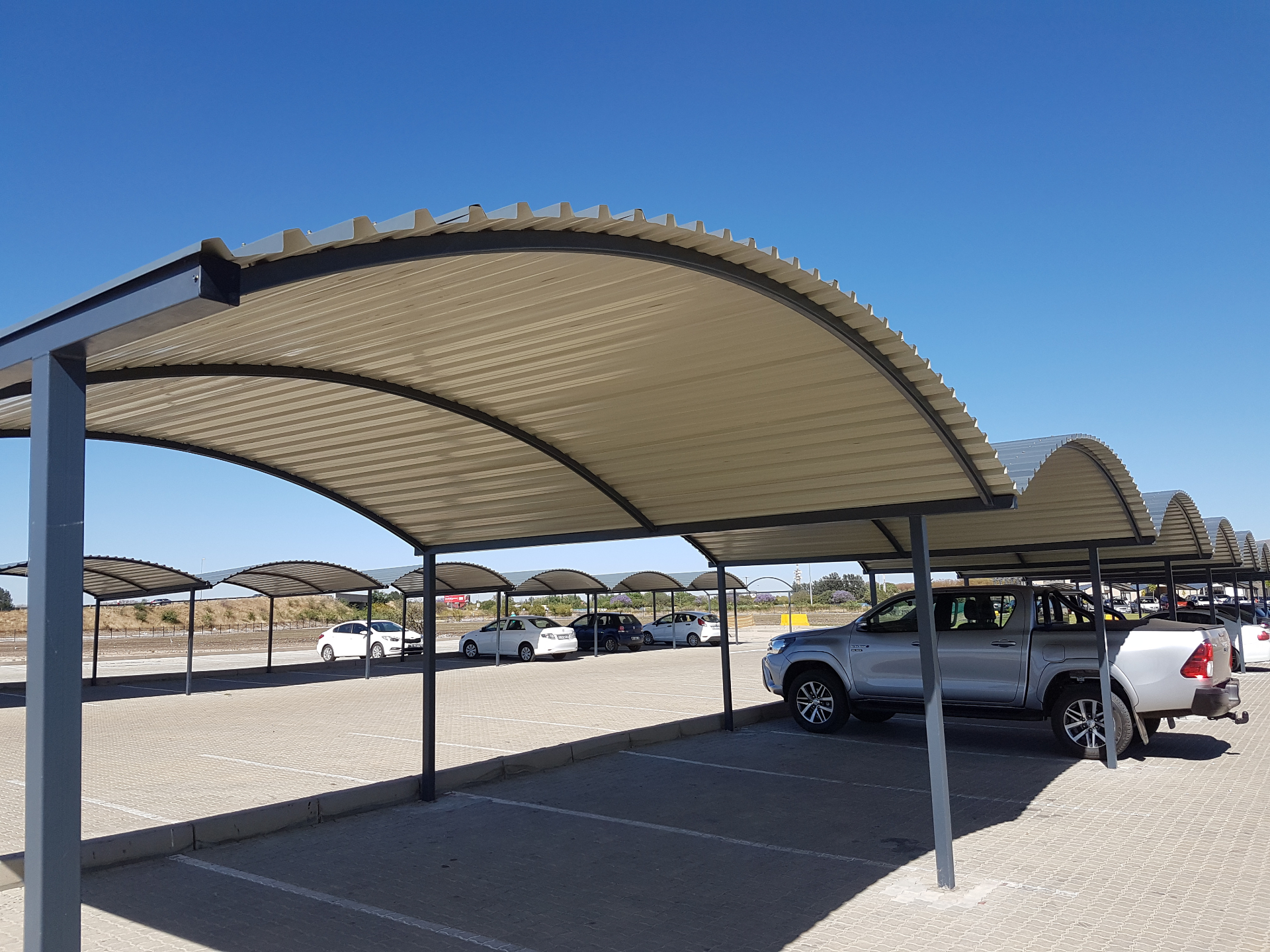 Curro Academy Carports — Completed carport bay — close view