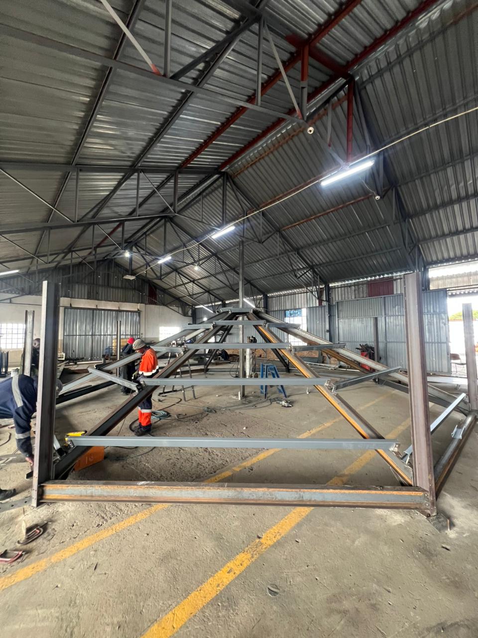 Saint Gabriel Church — Workshop fabrication — radial rafters welded up