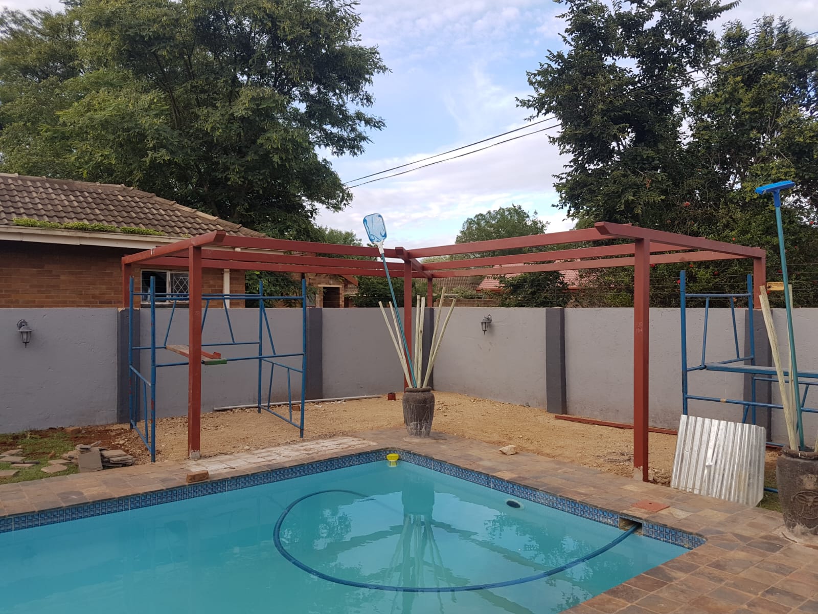 Poolside Decks — Steel frame in progress
