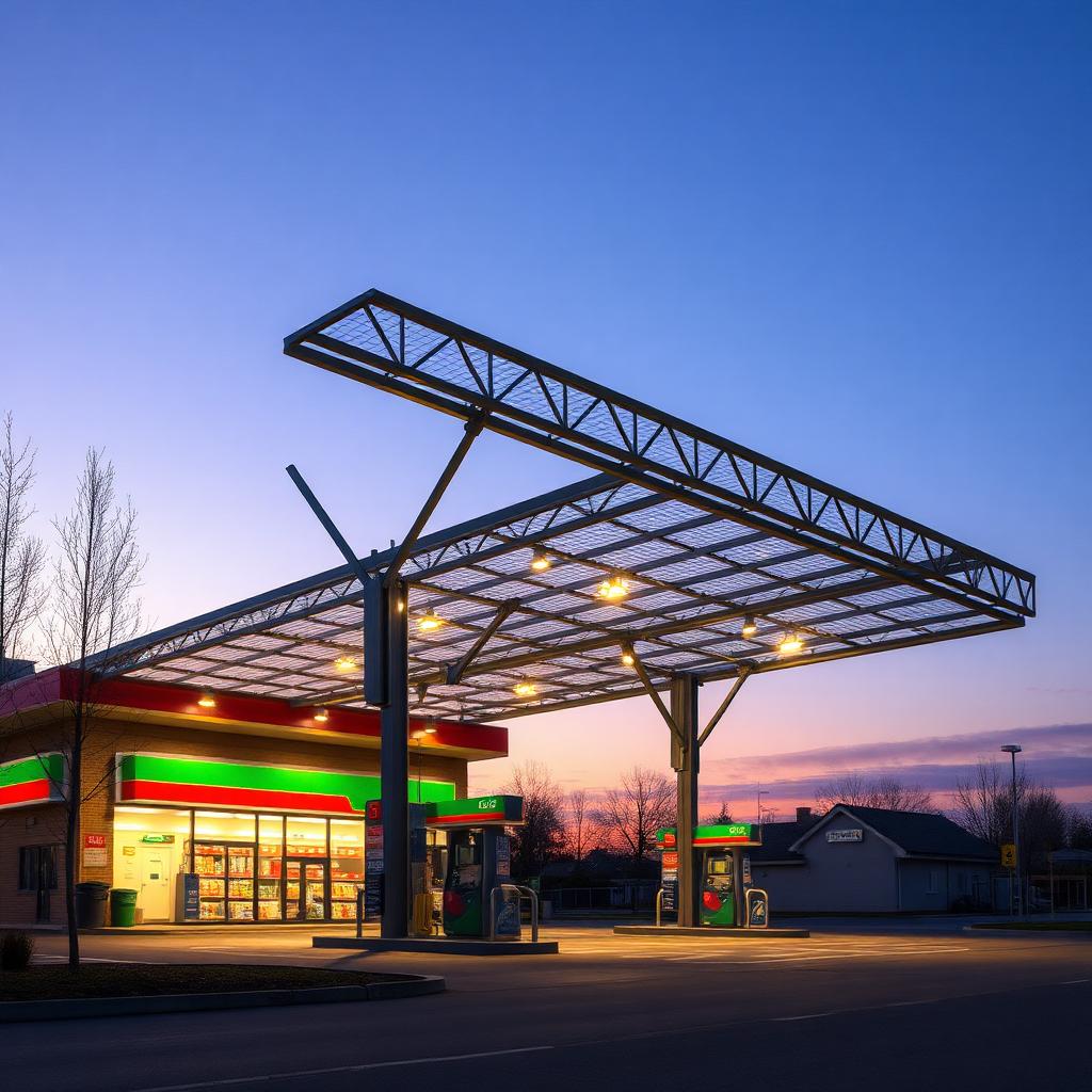 Large-span steel canopy at Puma Garage, Stella